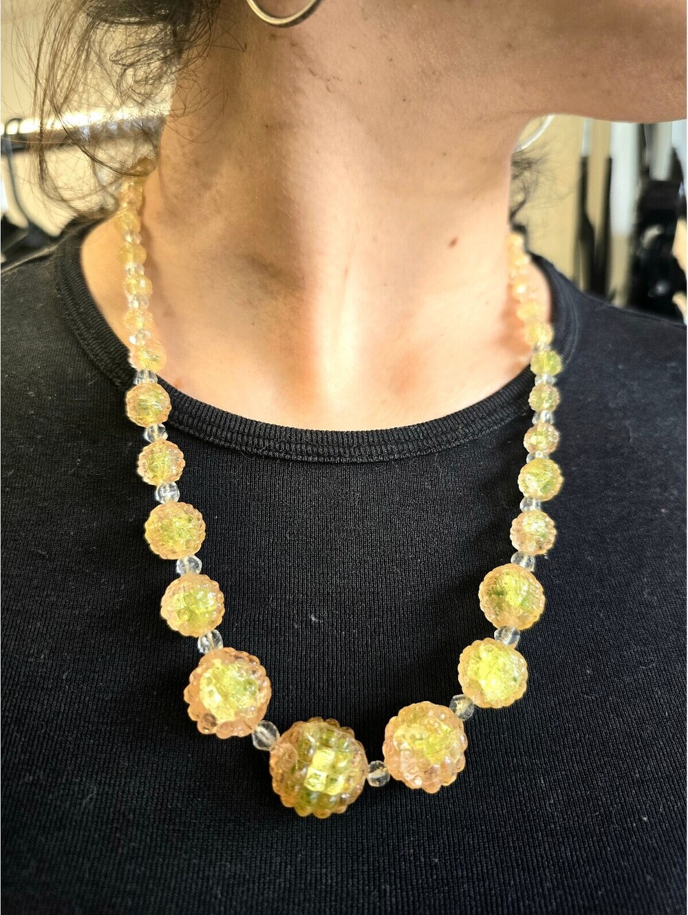 Art Deco Czech Uranium Vaseline Glass Beaded Necklace